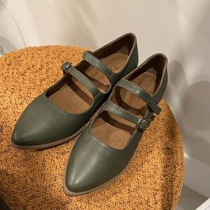 Bueno Olive Green Mary Jane Flats